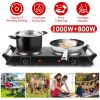 1800W Electric Double Burner Portable Heating Hot Plate Stove Countertop RV Hotplate with 5 Temperature Stepless Adjustments Portable Handles