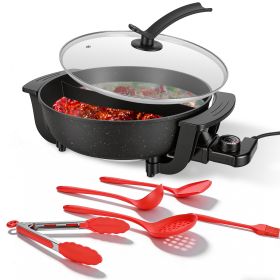 6L Electric Hot Pot with Divider 1100W Dual-Flavor Pot Shabu Shabu Pot Non-Stick with 5-Temp Control for Shabu Shabu Fondue Perfect for Family Gatheri