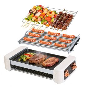 3 In 1 Electric Hot Dog Roller Machine with Grill & Griddle 6-Roller Hot Dog Cooker Smokeless Non-Stick Indoor Outdoor with 3 Temp Levels for BBQ Saus