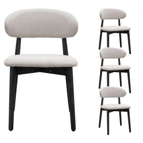 Linen Grey Cotton-Linen Fabric Upholstered Dining Chair with Black Solid Wood Legs, Armless Chair Set of 4 for Kitchen, Restaurant, Living