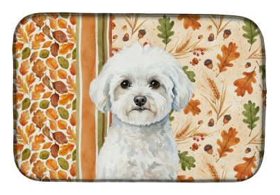 Bichon Frise Heirloom Fall Dish Drying Mat Absorbent Dish Drying Mat Pad for Kitchen Counter Dish Drainer Mat for Countertop, 14 x 21", Multicolo
