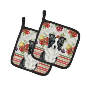 Border Collie Vegetables Pair of Pot Holders Pair 7.5x7.5 Quilted Insulated Hot Pads Decorative Kitchen Gift Made in USA