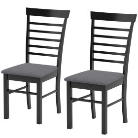 Wooden Dining Chairs Set of 2, Farmhouse Upholstered Kitchen Chairs with Rubber Wood Frame, Black and Gray