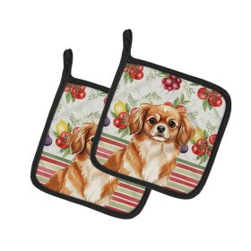 Red Tibetan Spaniel Vegetables Pair of Pot Holders Pair 7.5x7.5 Quilted Insulated Hot Pads Decorative Kitchen Gift Made in USA