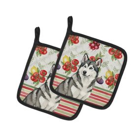 Gray and White Alaskan Malamute Vegetables Pair of Pot Holders Pair 7.5x7.5 Quilted Insulated Hot Pads Decorative Kitchen Gift Made in USA
