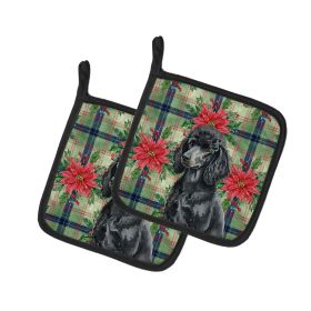 Standard Black Poodle Christmas PoinsettIas Pair of Pot Holders Pair 7.5x7.5 Quilted Insulated Hot Pads Decorative Kitchen Gift Made in USA