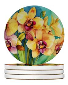 Orchids in Watercolor Large Sandstone Coasters Pack of 4 Absorbent Round Coasters Decor Gifts for Men or Women, 4 in, Multicolor