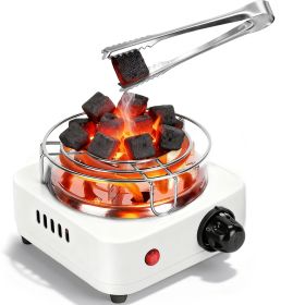 Electric Charcoal Burner 500W Hookah Charcoal Burner Compact Coal Burner for Hooka Cubes Shisha with Grill and Tongs 5 Temperature Gears 338℉-1022℉ Th (Option: White)