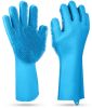 1 Pair Silicone Brush Dishwashing Gloves Cleaning Sponge Pet Scrubber Heat Resistant Wash Gloves