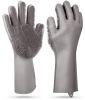 1 Pair Silicone Brush Dishwashing Gloves Cleaning Sponge Pet Scrubber Heat Resistant Wash Gloves