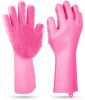 1 Pair Silicone Brush Dishwashing Gloves Cleaning Sponge Pet Scrubber Heat Resistant Wash Gloves